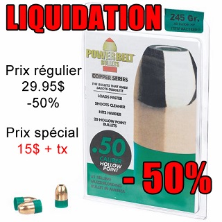 Powerbelt Bullets .50 Hollow Point 245gr.