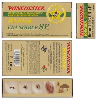 Winchester 9MM +P, 100 Gr. RANGER FRANGIBLE